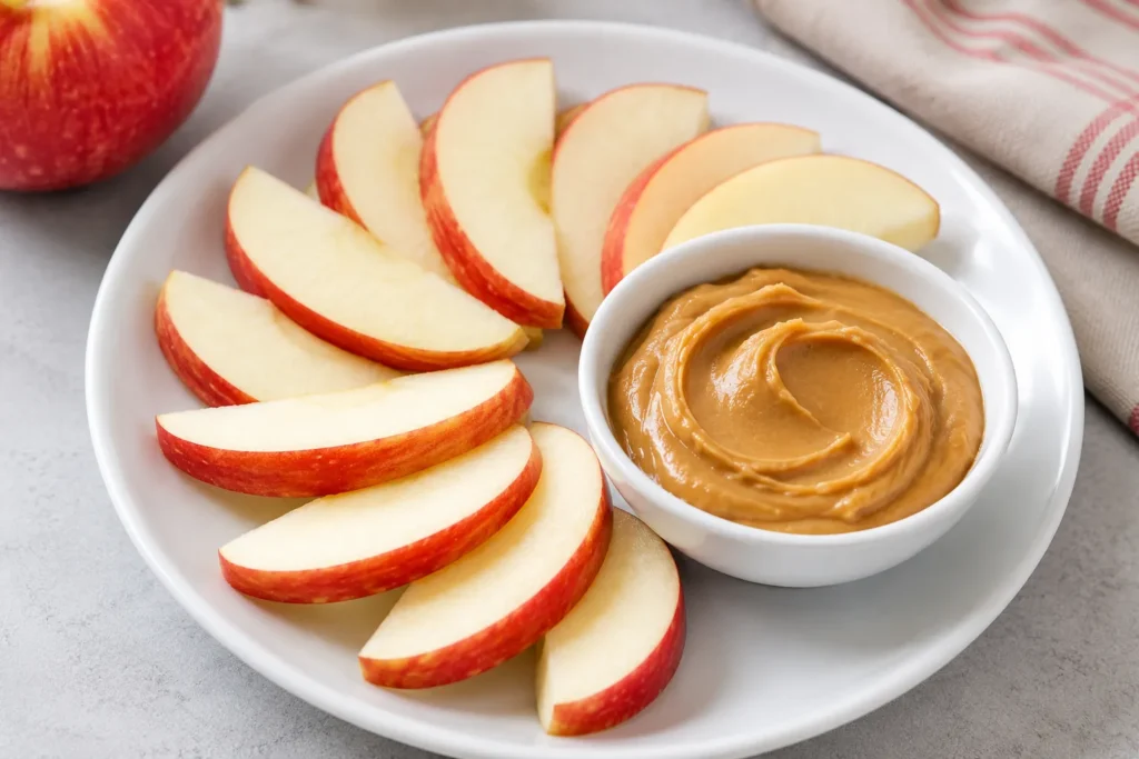 Apple slices with peanut butter healthy snack for weight loss