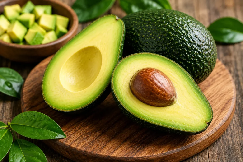 Fresh avocado rich in healthy fats for skin tightening and improved skin elasticity