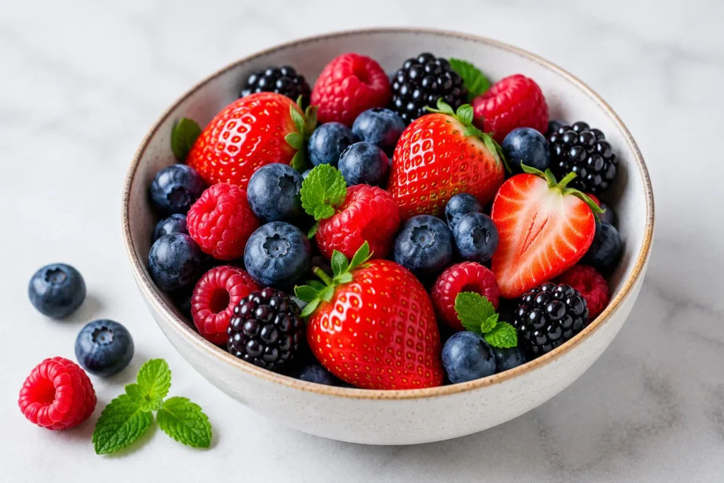Fresh berries rich in antioxidants for skin tightening and healthy aging after 40