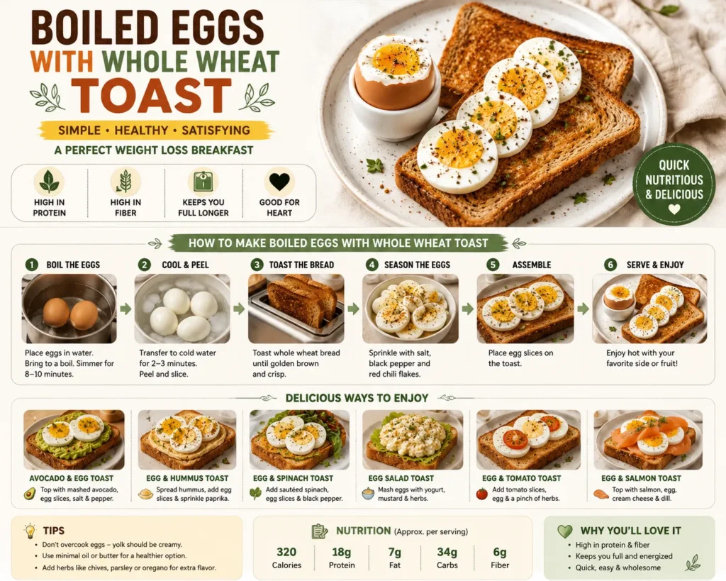 boiled eggs with whole wheat toast healthy high protein breakfast for weight loss