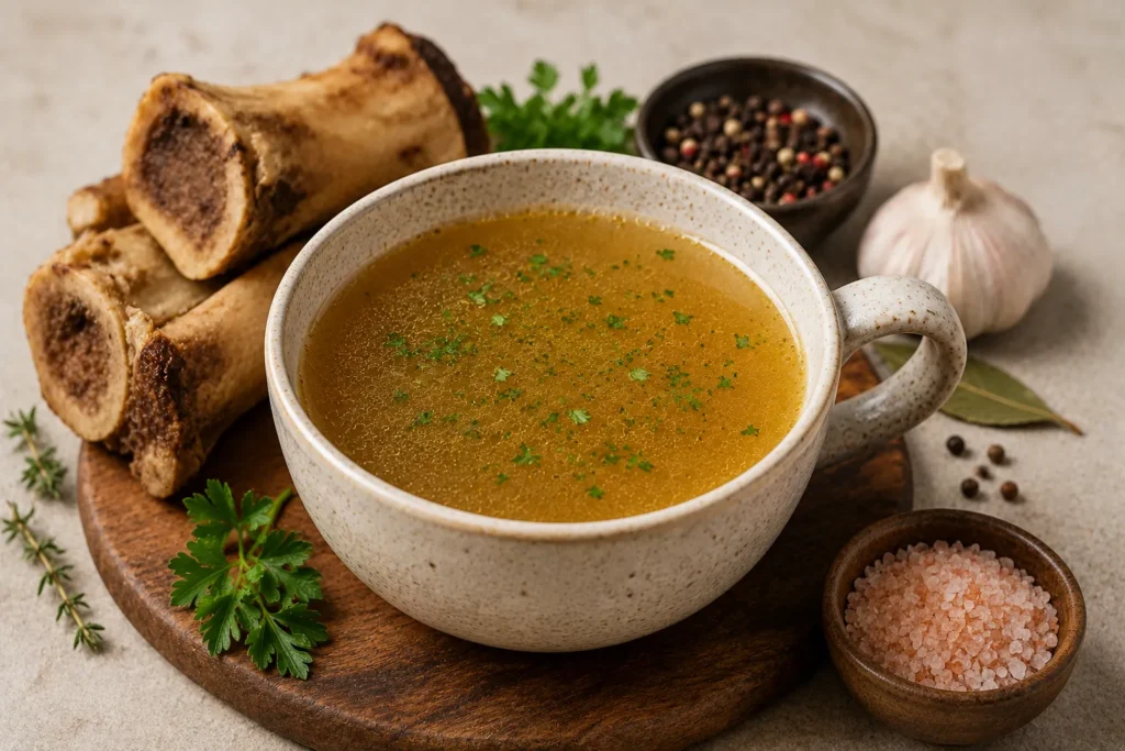 Bone broth rich in collagen and protein for skin tightening and healthy aging