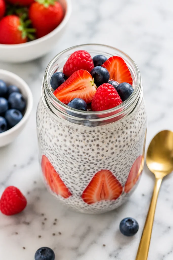 Chia seed pudding healthy snack for weight loss with fresh berries