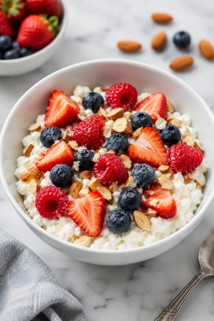 Cottage cheese bowl with berries healthy snack for weight loss