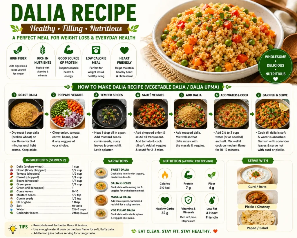 healthy dalia porridge recipe for weight loss made with vegetables and whole grains