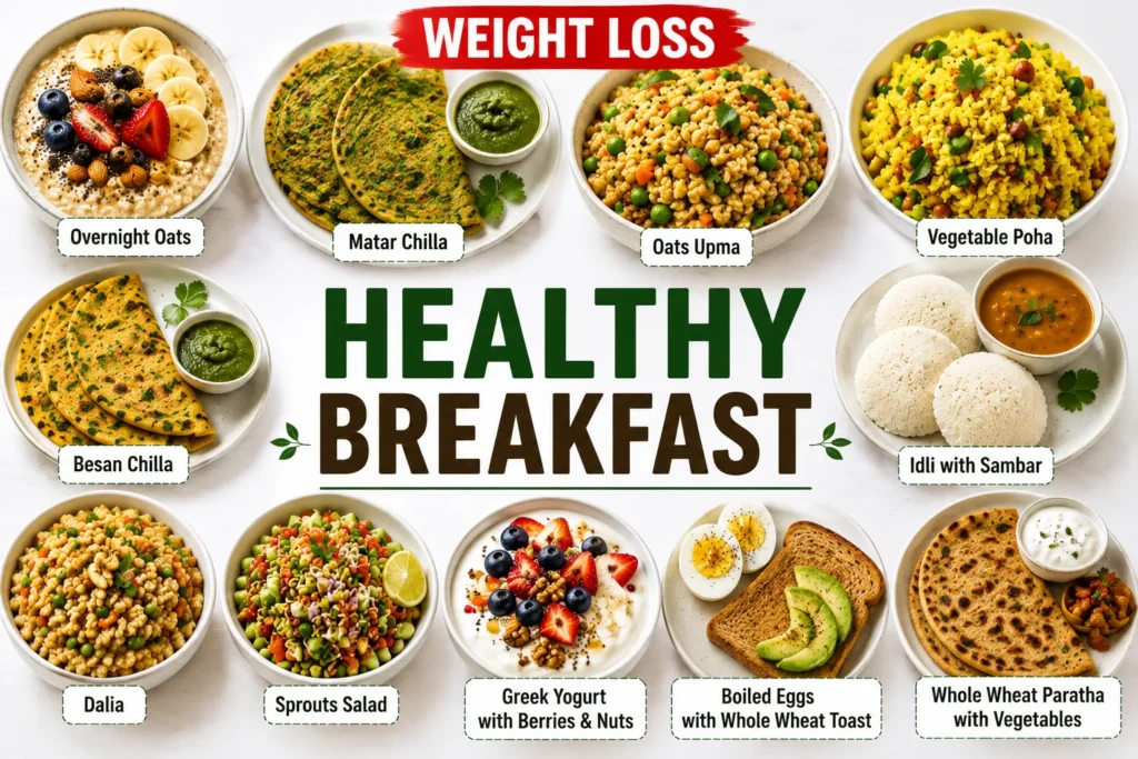 10 healthy breakfast recipes for weight loss including oats poha chilla sprouts and eggs