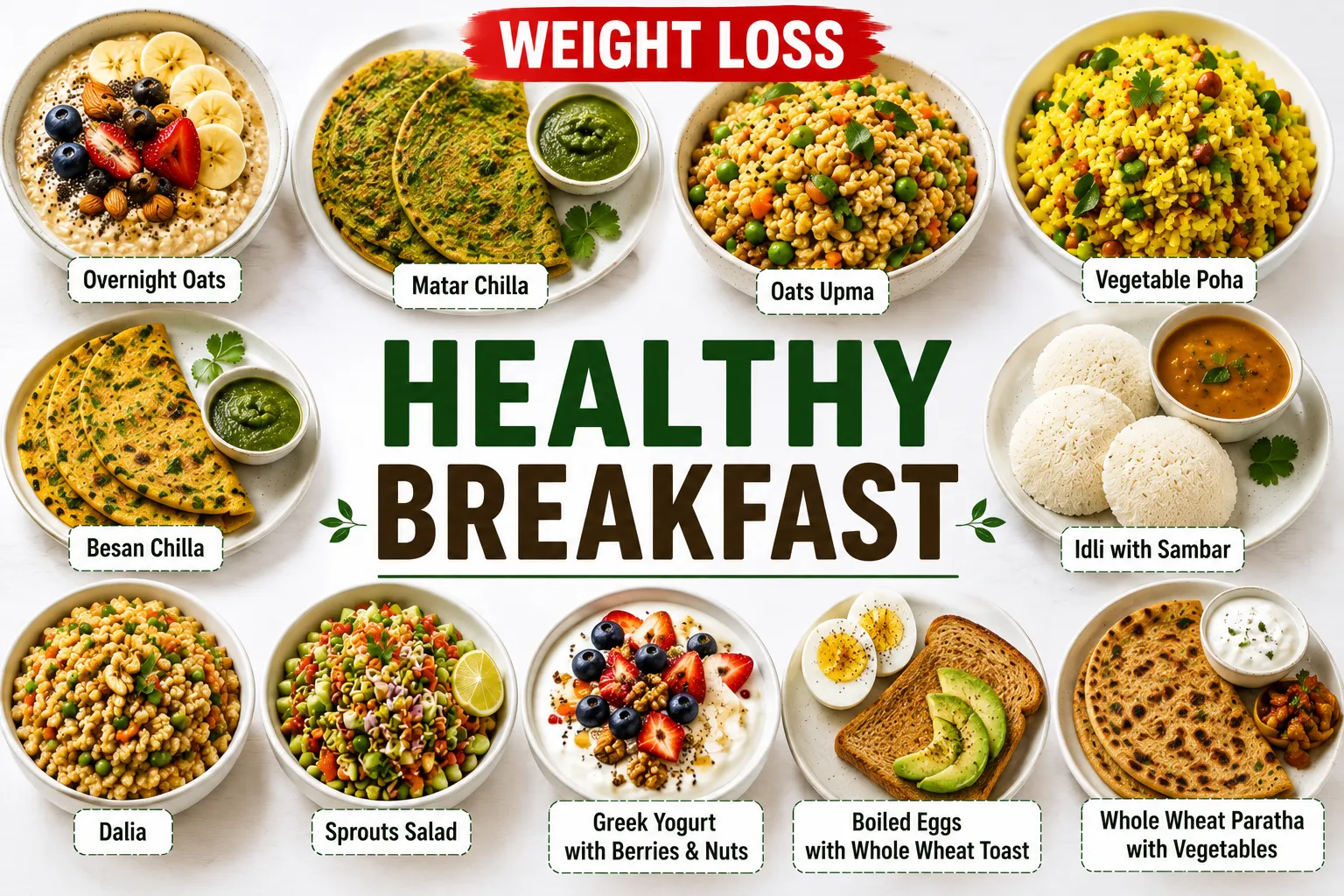 10 healthy breakfast recipes for weight loss including oats poha chilla sprouts and eggs