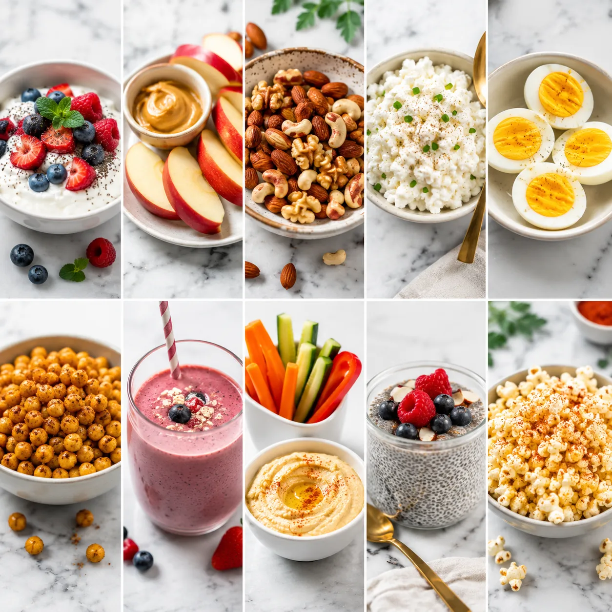 10 healthy snacks for weight loss including Greek yogurt berries nuts eggs hummus and protein-rich foods