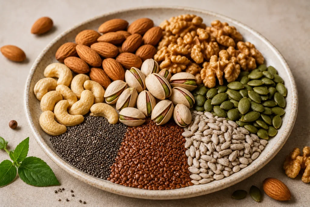 Nuts and seeds rich in vitamin E zinc and healthy fats for skin tightening