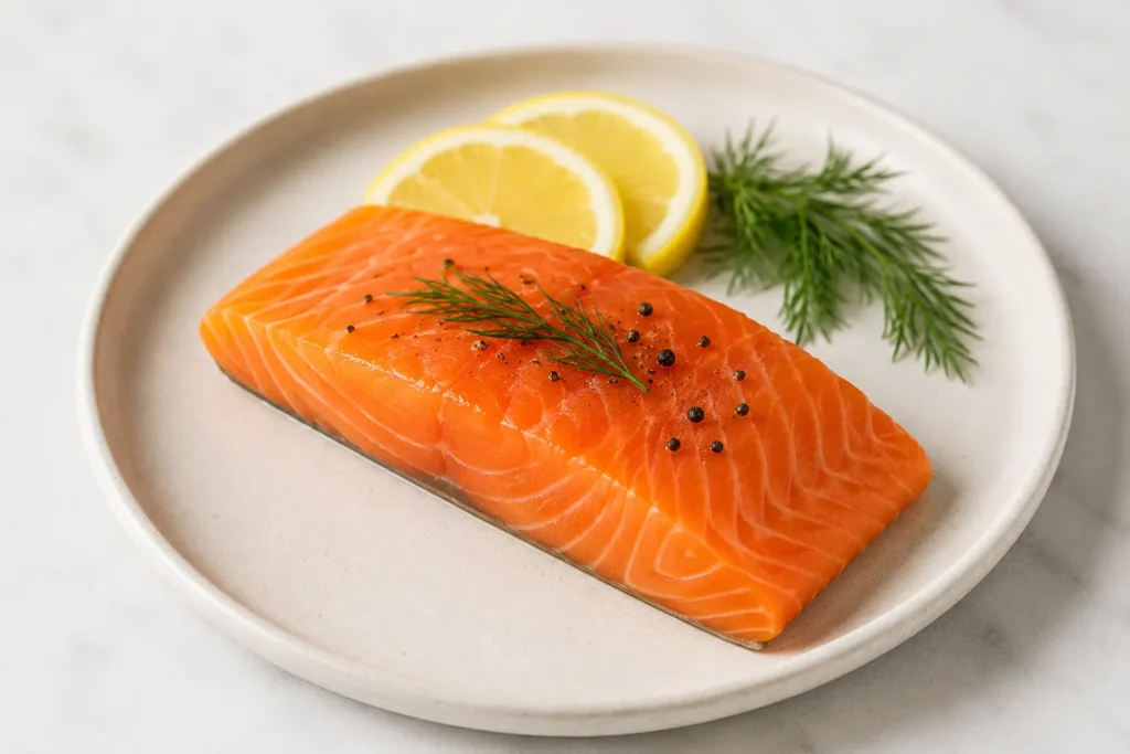 Fresh salmon rich in omega 3 fatty acids for skin tightening and collagen support