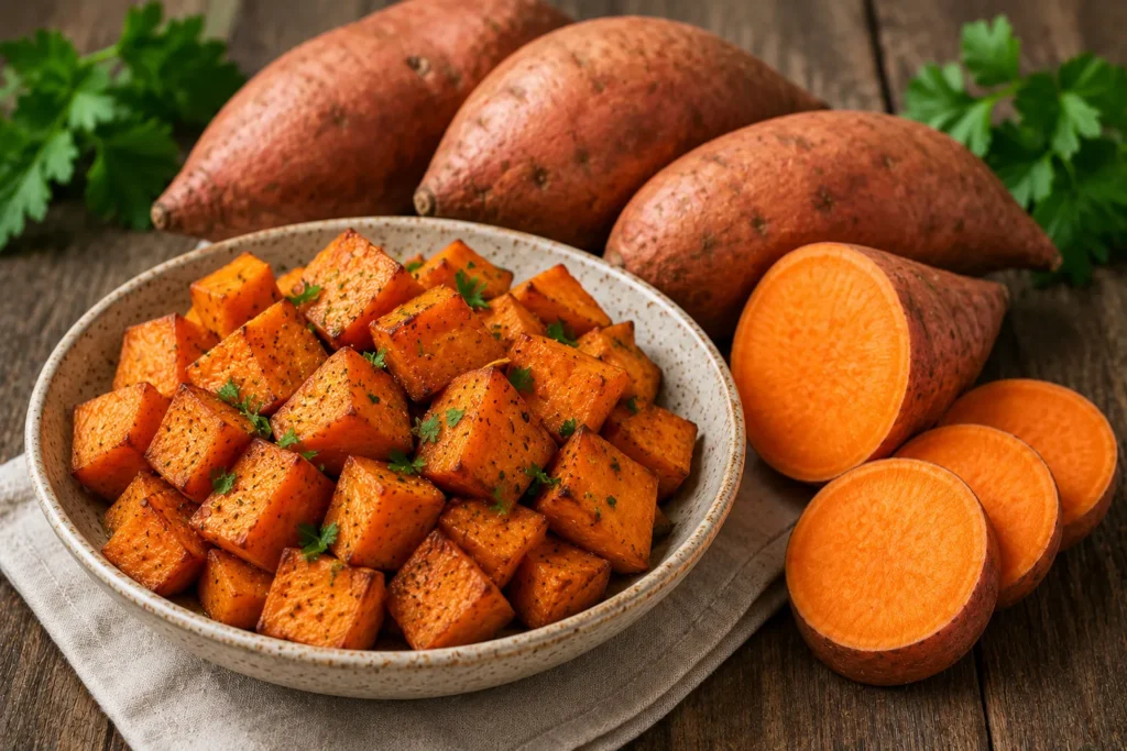 Sweet potatoes rich in beta carotene for skin tightening and healthy aging