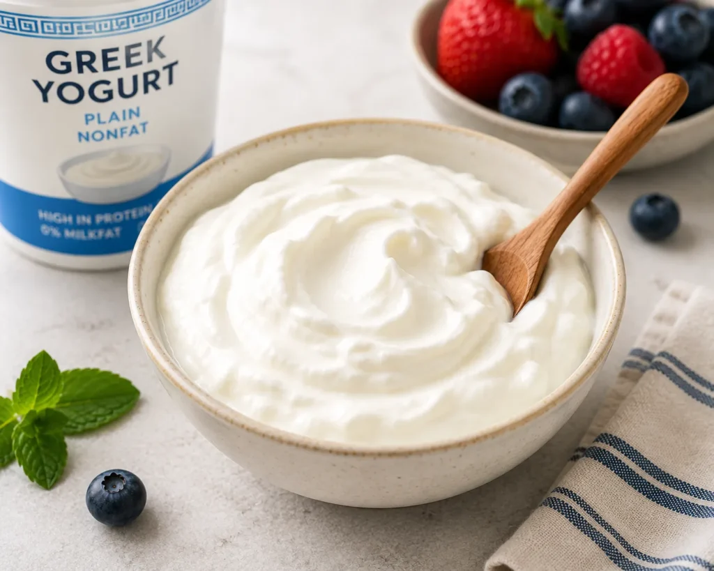 Creamy Greek yogurt in a bowl for making a healthy beet smoothie recipe