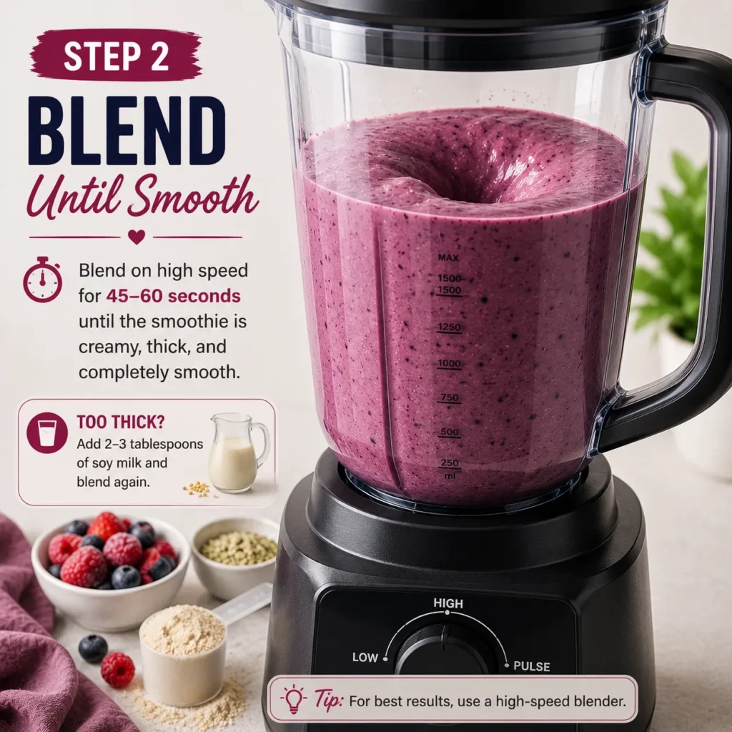 Blending a Green Glow Smoothie until smooth and creamy with spinach, green apple, kiwi, cucumber, pineapple, chia seeds, and almond milk in a high-speed blender.
